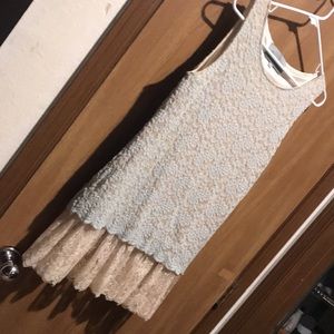 O2 M Lace On Lace Long Top Soft Colors Pink/Blue Lined